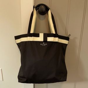 Kate Spade Barrow Street Bon Shopper Black & Ivory Nylon Tote EUC